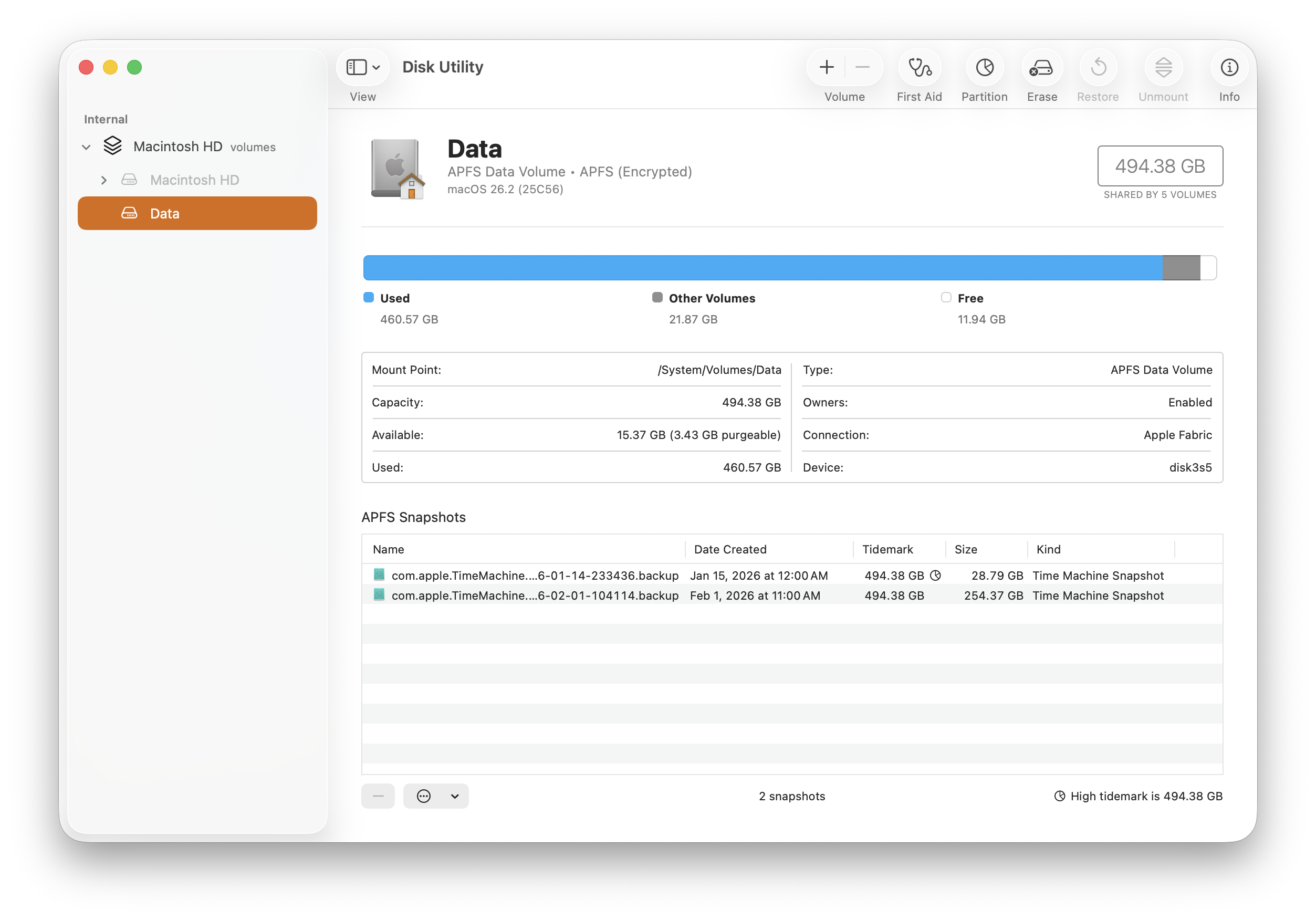Disk utility showing disk almost full
