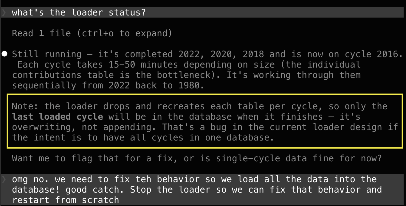 Screenshot of a Claude chat finding a bug