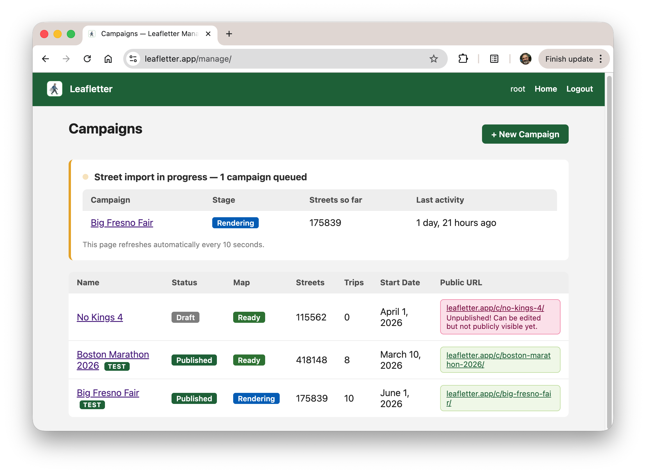 Leafletter list of campaigns