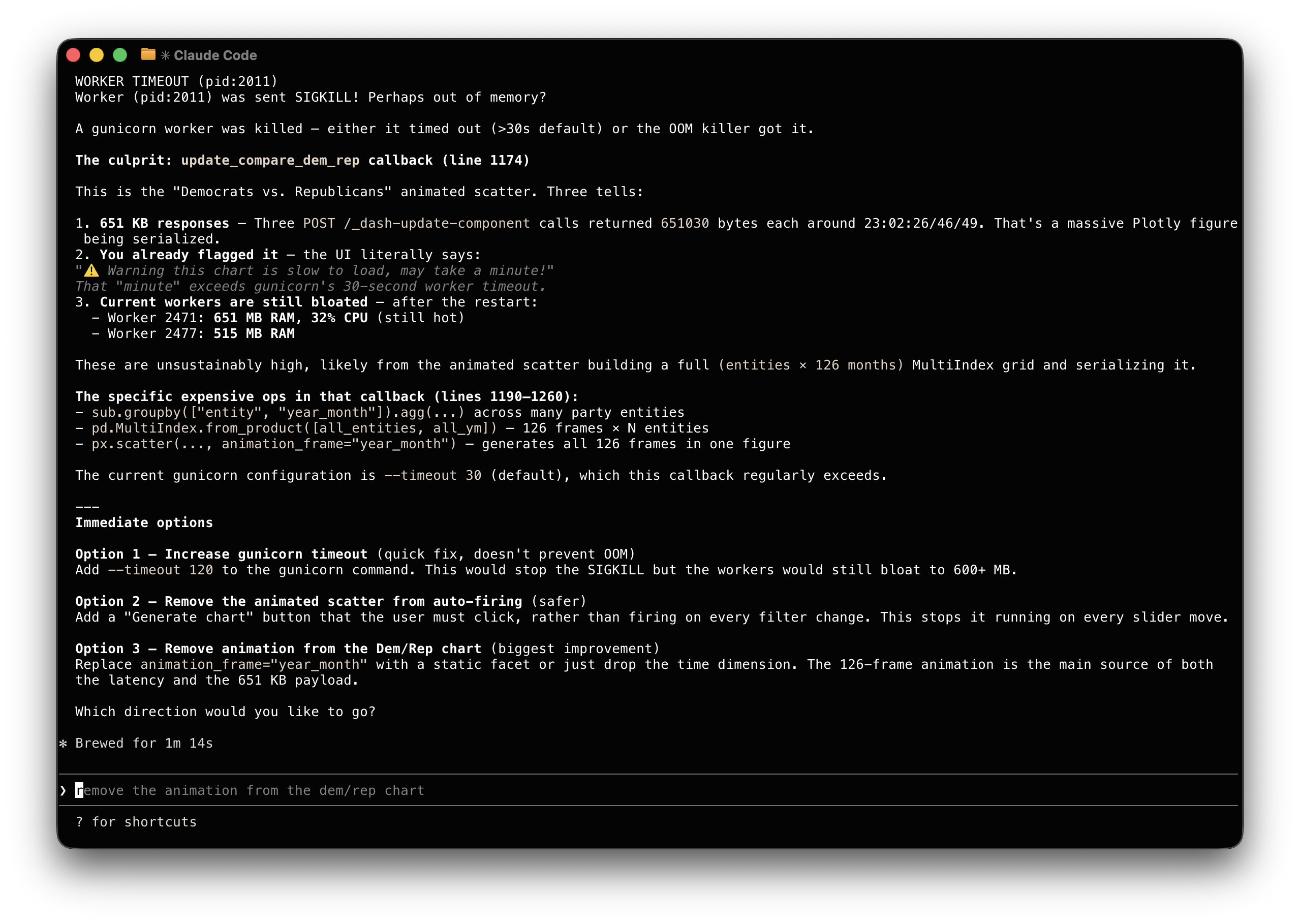 Screenshot of Claude debugging an ops problem